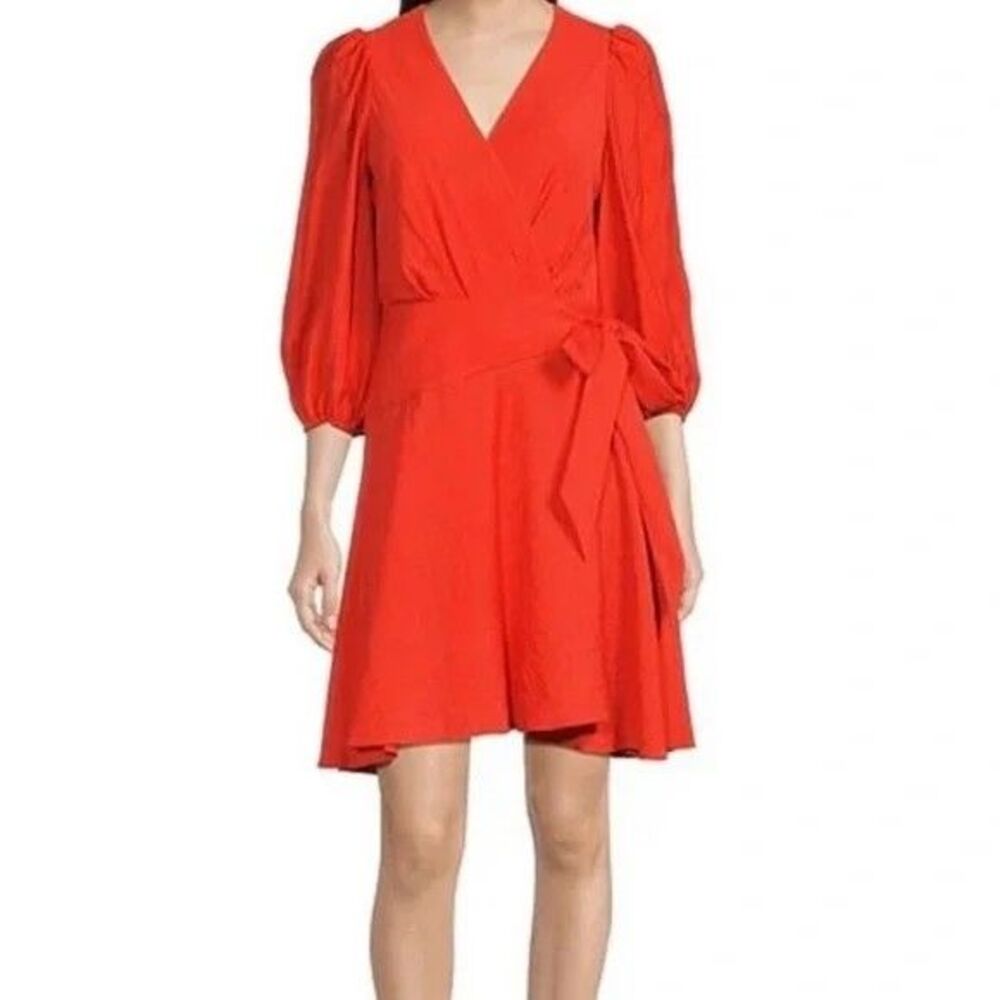 Alex Marie Wrap Dress Womens Size 16 Orange Long Sleeve Tie Waist
